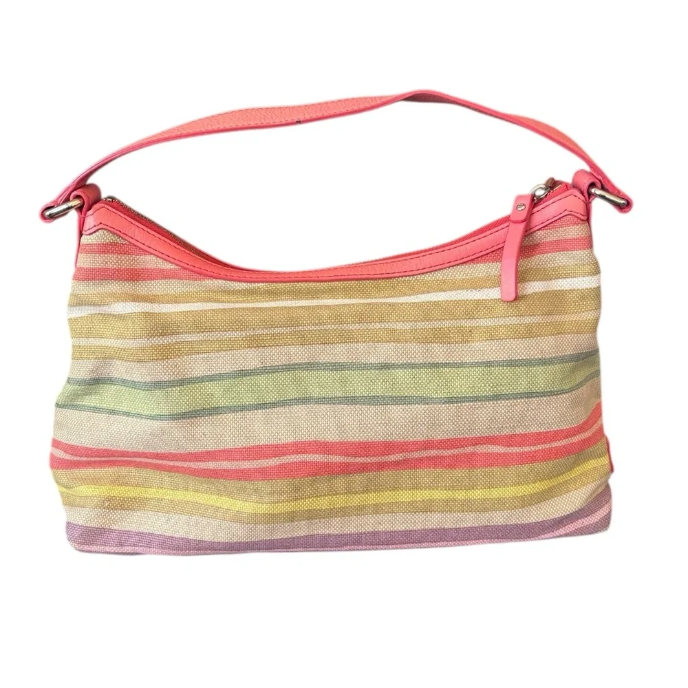 Kate Spade‎ Pastel Striped Canvas Shoulder Bag Gold Hardware